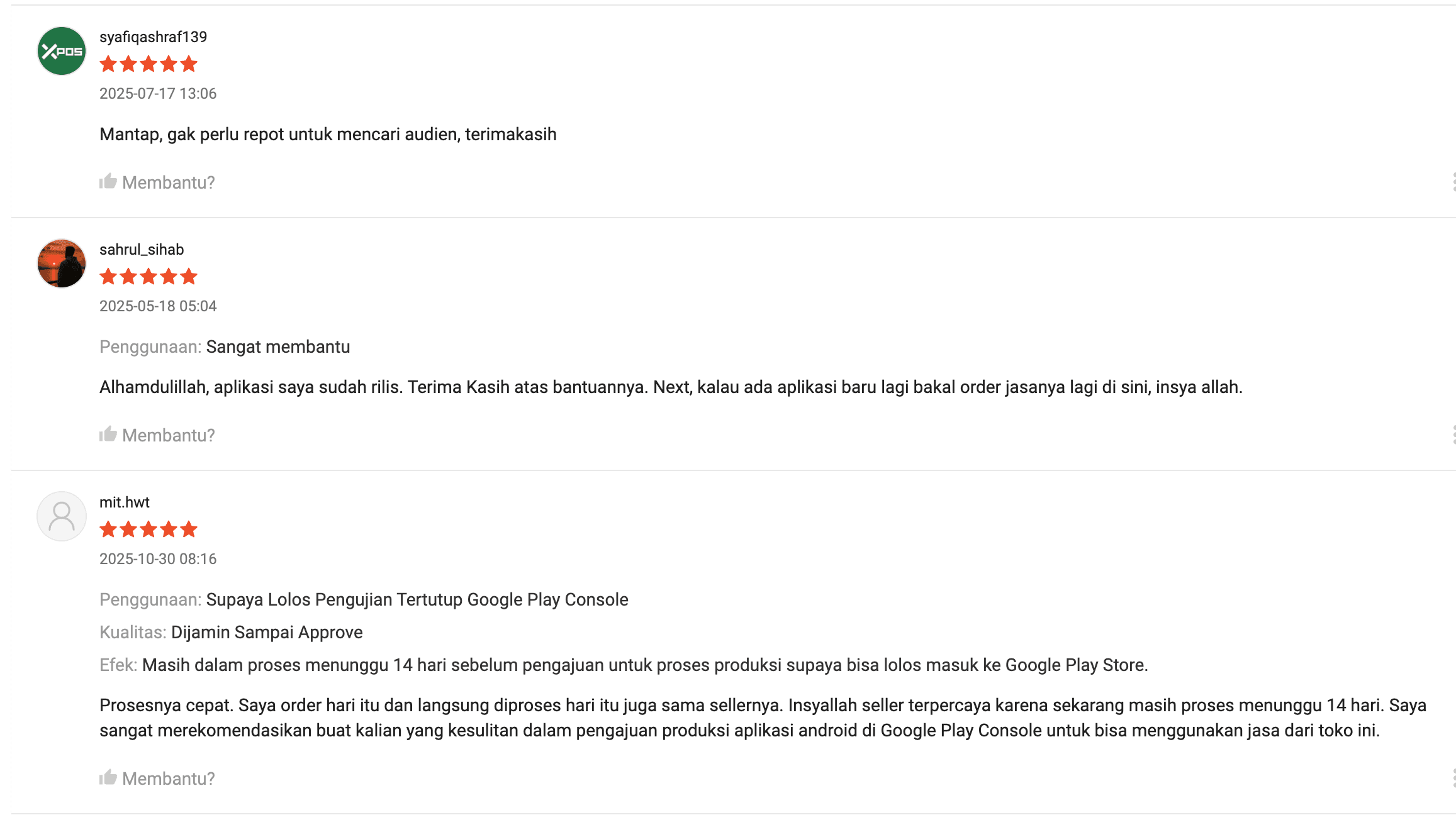 Ulasan 5 bintang pelanggan di Shopee: aplikasi berhasil rilis setelah closed testing