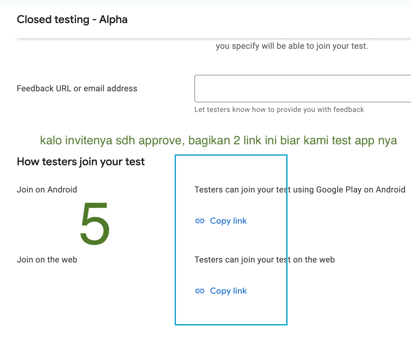 Salin & kirim 2 link aplikasi
